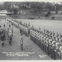 Gen. Charles Burnett reviews the military in formation, Philippine Military Academy, Baguio