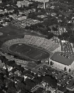 Aerial view of '100' in Camp Randall Stadium