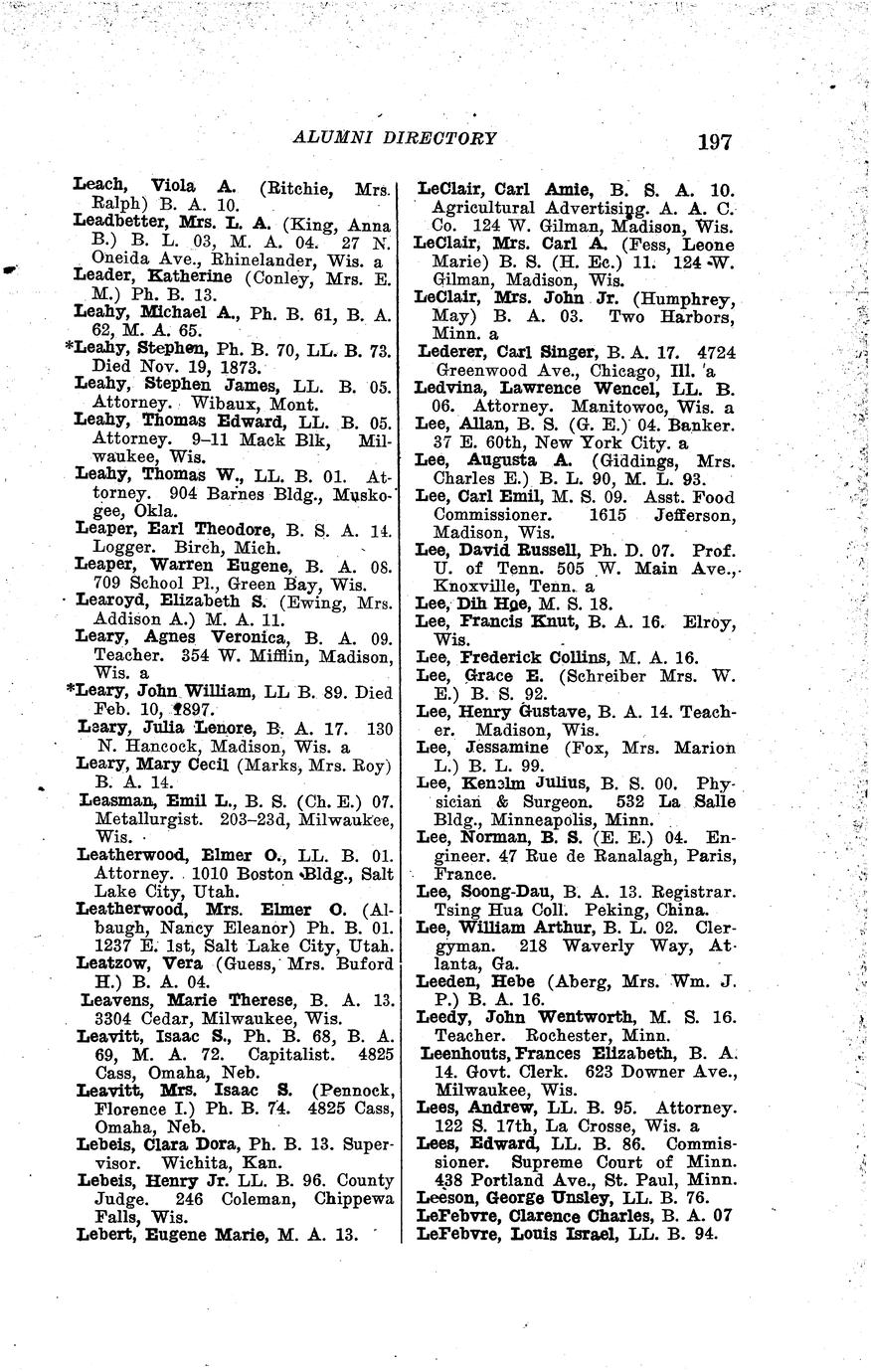 The University of Wisconsin alumni directory, 1849-1919 - Full view ...