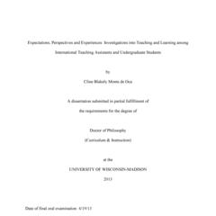 Expectations, Perspectives and Experiences: Investigations into Teaching and Learning among International Teaching Assistants and Undergraduate Students