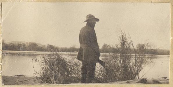 Aldo duck hunting on the Bosque Sand Bar, New Mexico, November 1920