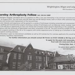 Wrightington, Wigan and Leigh : Charnley Arthroplasty Fellow advertisement