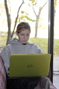 UW-Waukesha student using a laptop computer
