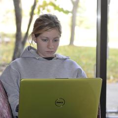 UW-Waukesha student using a laptop computer