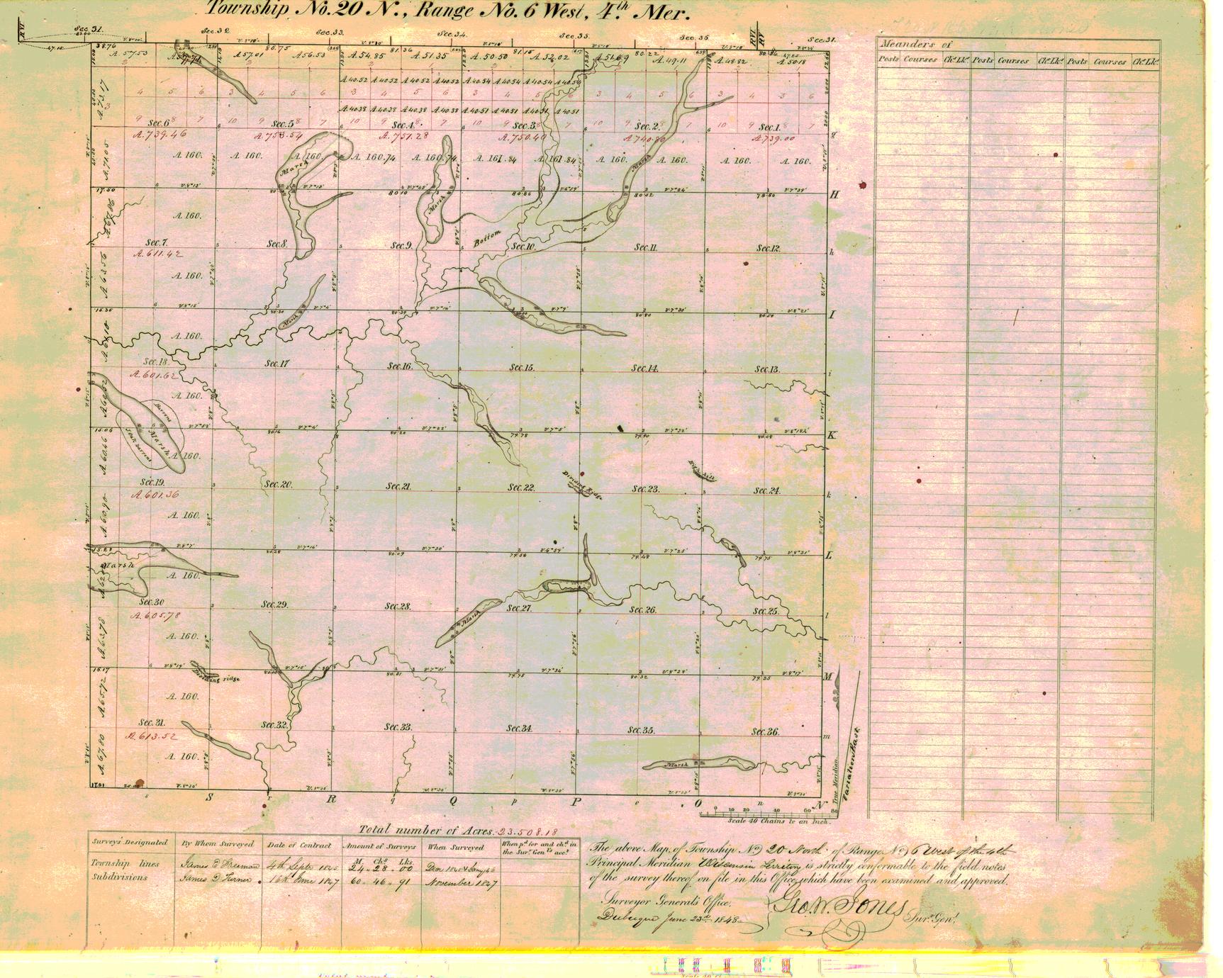 [Public Land Survey System map: Wisconsin Township 20 North, Range 06 West]