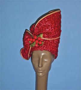 Red woven raffia hat