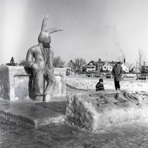 Giant rabbit snow sculpture, Phi Sigma Epsilon