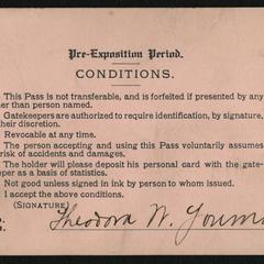Theodora Winton Youmans, Louisiana Purchase Exposition term card (back)
