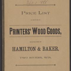 Price list of printers' wood goods manufactured by Hamilton & Baker [No. 2]
