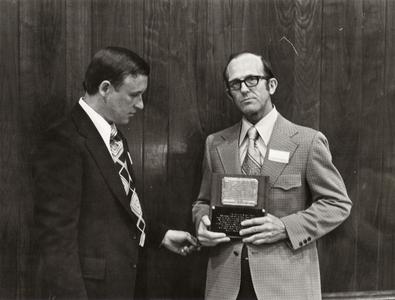 Robert Clark and James Alexander, University of Wisconsin--Marshfield/Wood county building naming ceremony, May 4, 1974