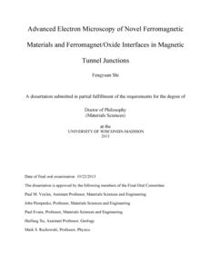 Advanced Electron Microscopy of Novel Ferromagnetic Materials and Ferromagnet/Oxide Interfaces in Magnetic Tunnel Junctions