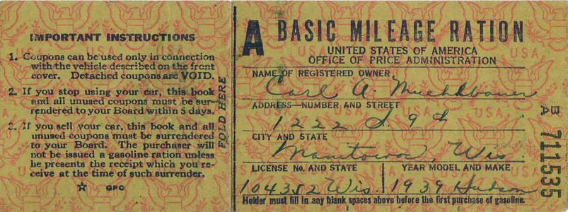 Basic mileage ration card with coupons