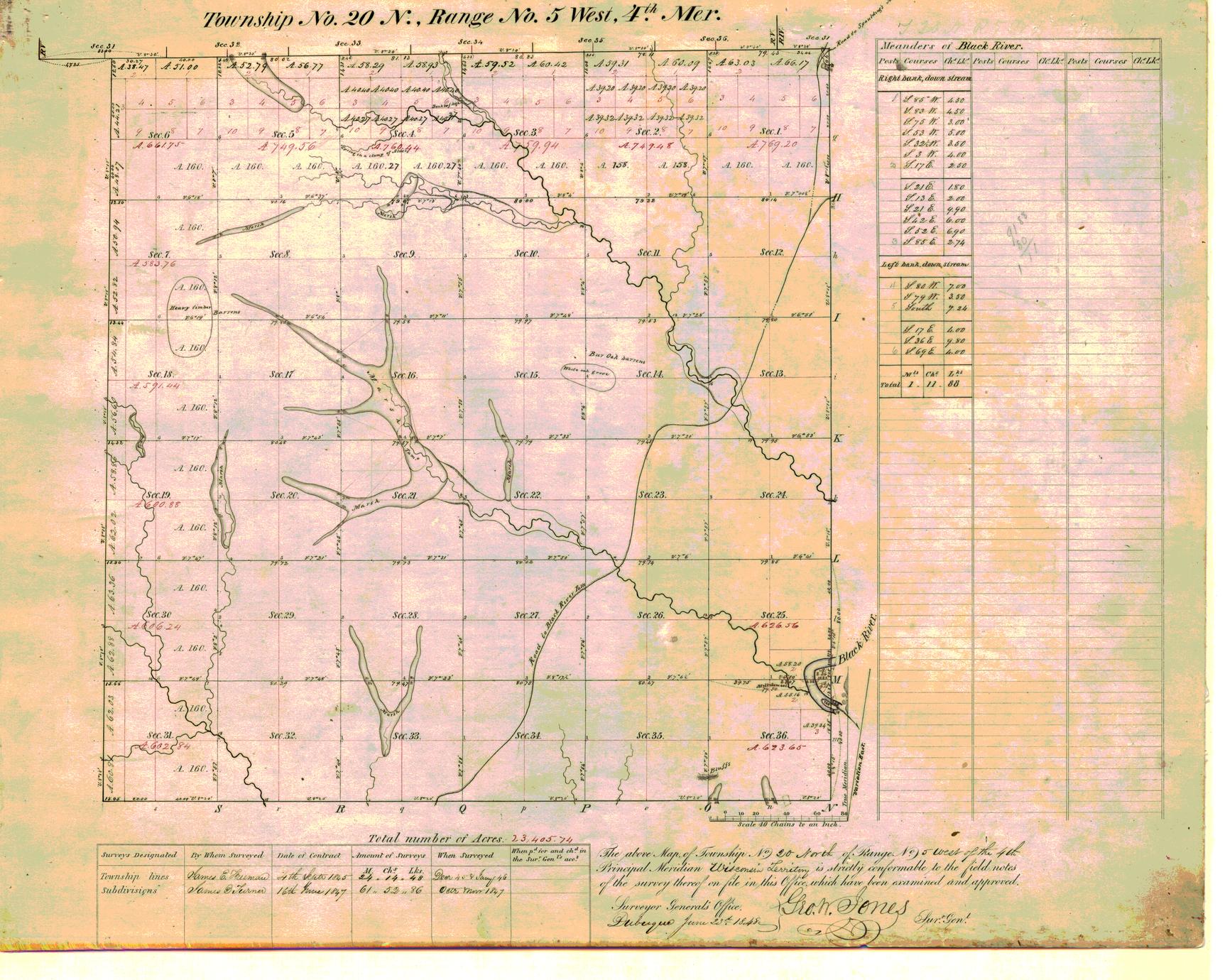 [Public Land Survey System map: Wisconsin Township 20 North, Range 05 West]