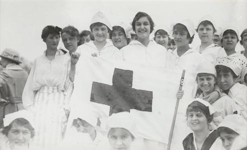 Red Cross volunteers at sham battle