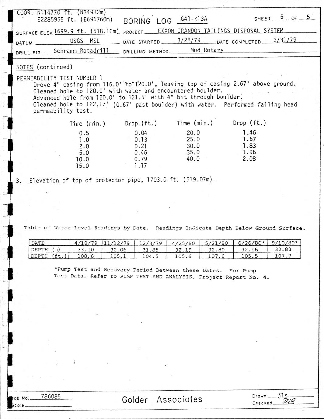 Pump test and analyses Crandon Project waste disposal system