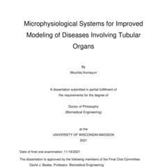 Microphysiological Systems for Improved Modeling of Diseases Involving Tubular Organs 
