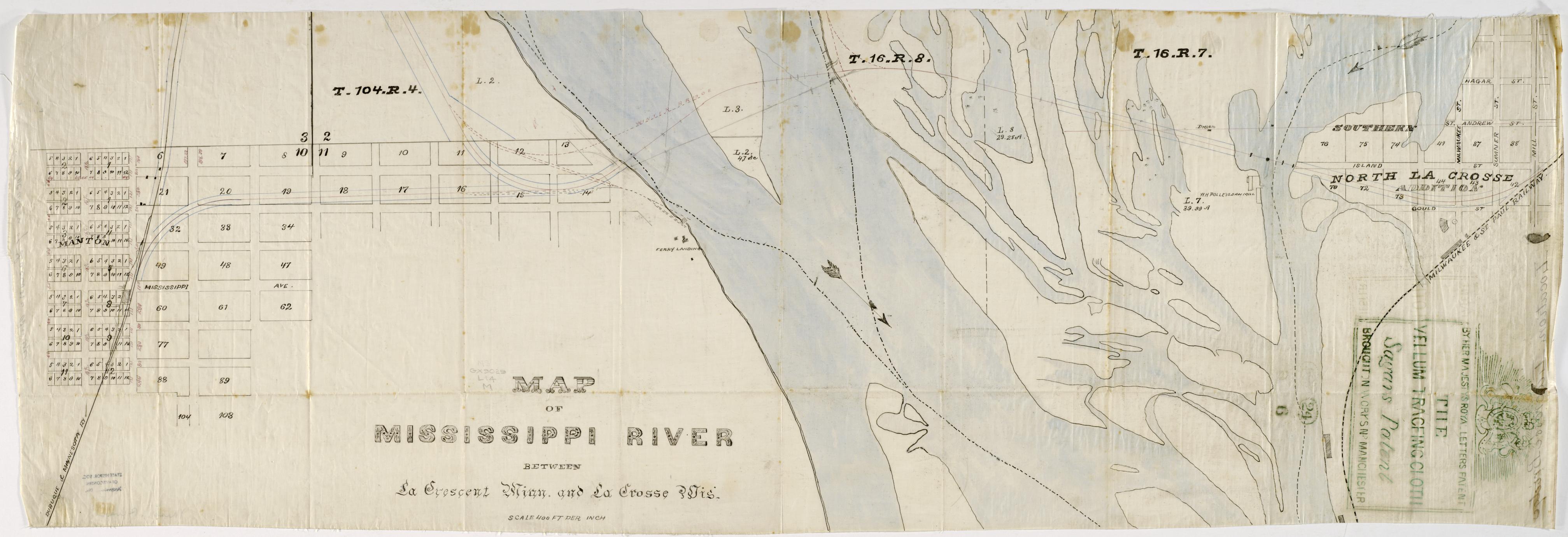 Map of Mississippi River between La Crescent, Minnesota and La Crosse, Wisconsin