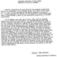 S.S. Alabama letter which approves surrender of her marine document
