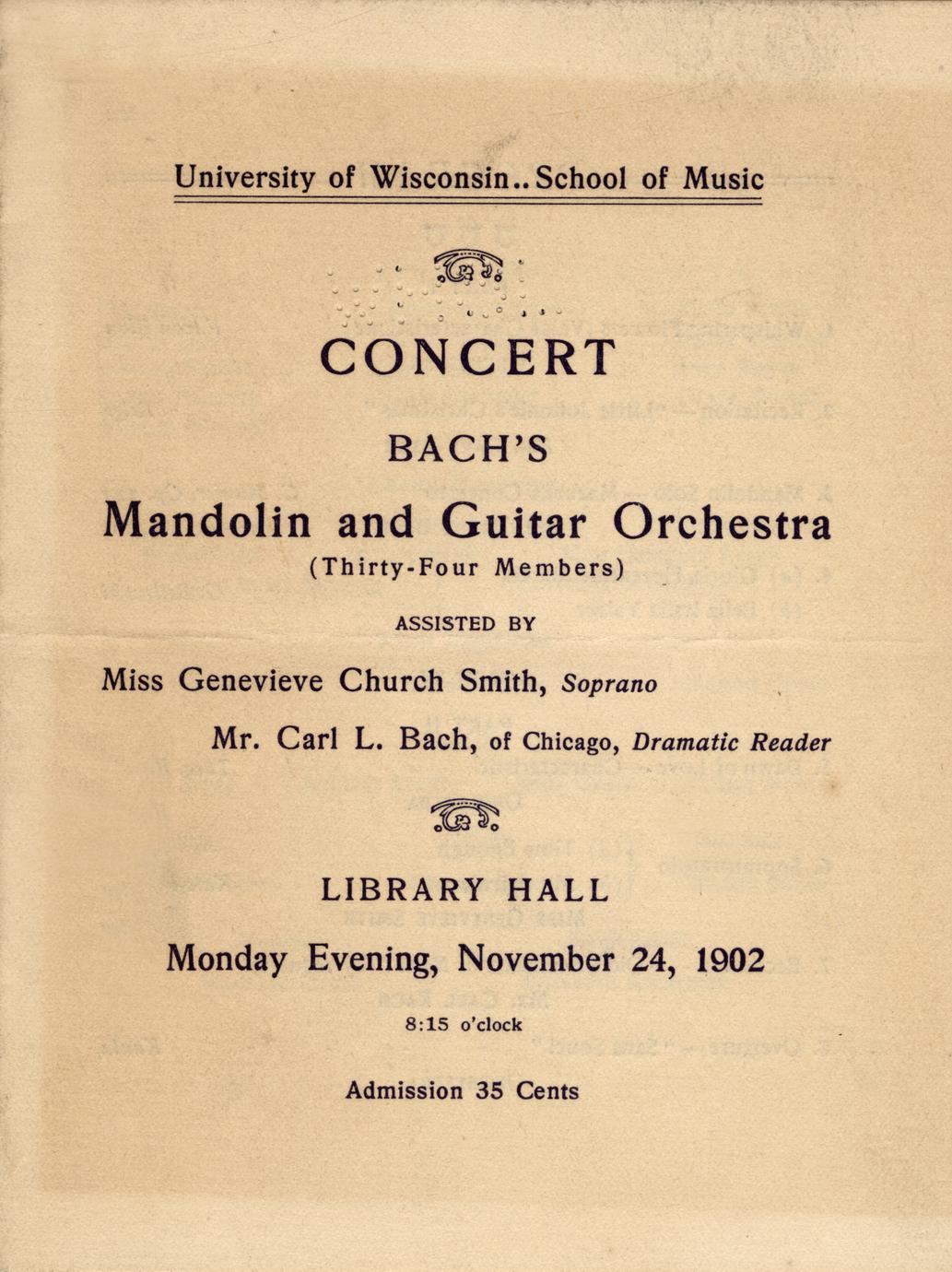 "Bach's Mandolin and Guitar Orchestra Concert" program