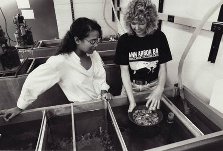 Nancy Rafetto in the aquaculture lab