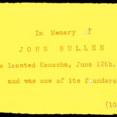 John Bullen, Jr. - inscription on monument