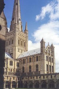 Norwich Cathedral tower cloister and transept from southwest