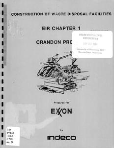 EIR chapter 1 : Construction of waste disposal facilities, Crandon Project