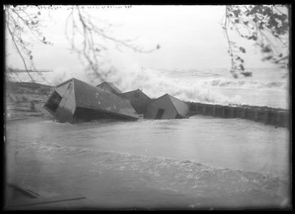 Northeaster on Lake Michigan, wreck of boathouses - October