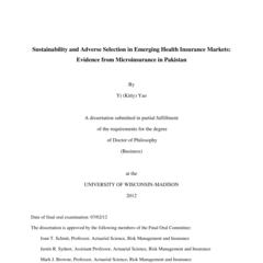 Sustainability and Adverse Selection in Emerging Health Insurance Markets: Evidence from Microinsurance in Pakistan