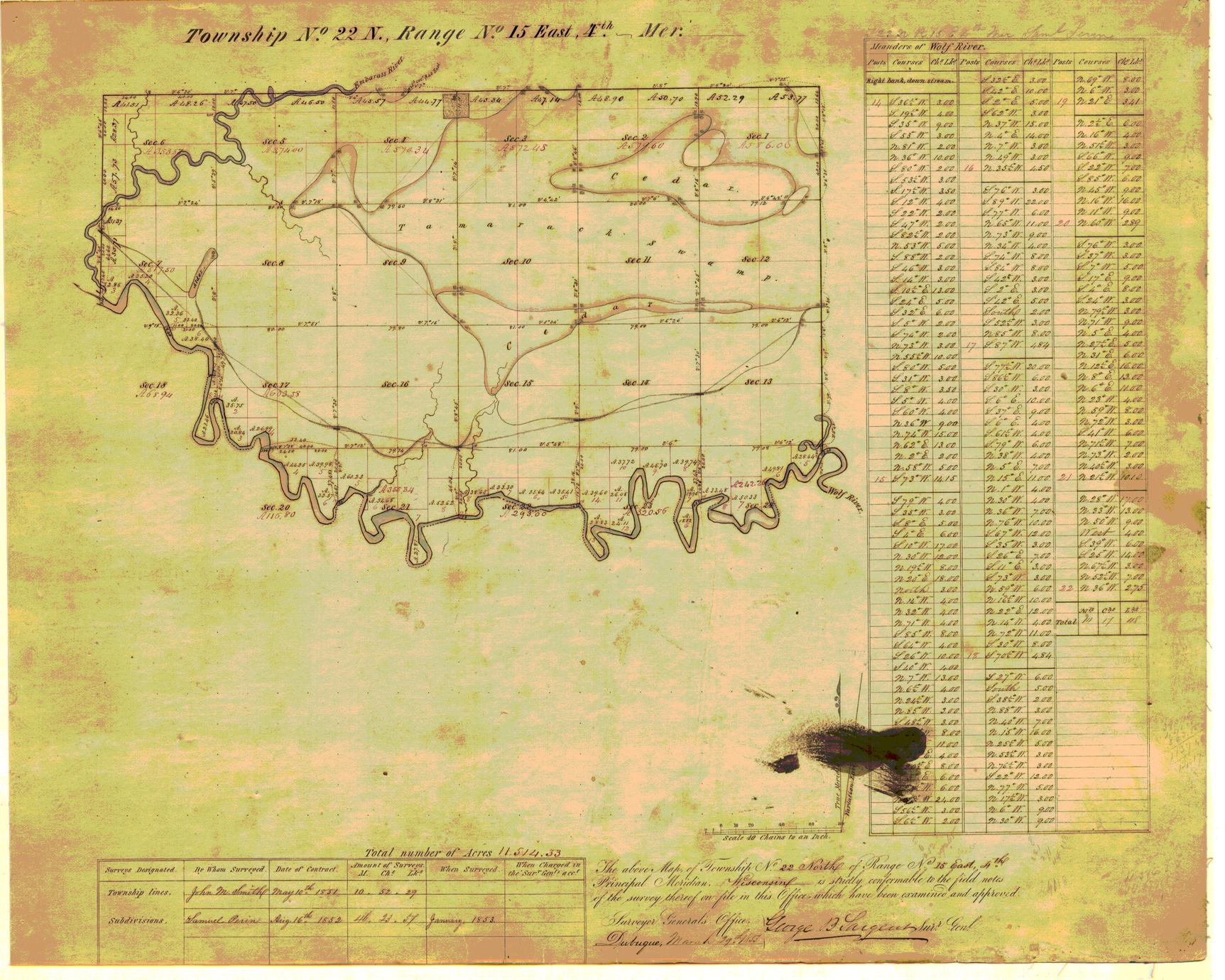 [Public Land Survey System map: Wisconsin Township 22 North, Range 15 East]