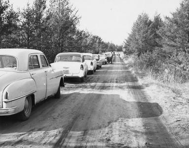 Cars lined up during archery season