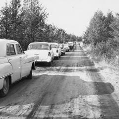 Cars lined up during archery season