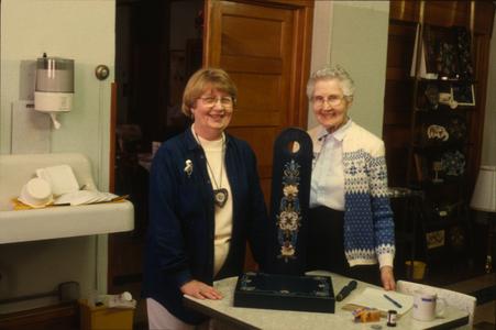Sister Mercita Reinbold and rosemaler Joan Hurry