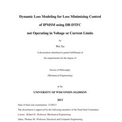Dynamic Loss Modeling for Loss Minimizing Control of IPMSM using DB-DTFC not Operating in Voltage or Current Limits