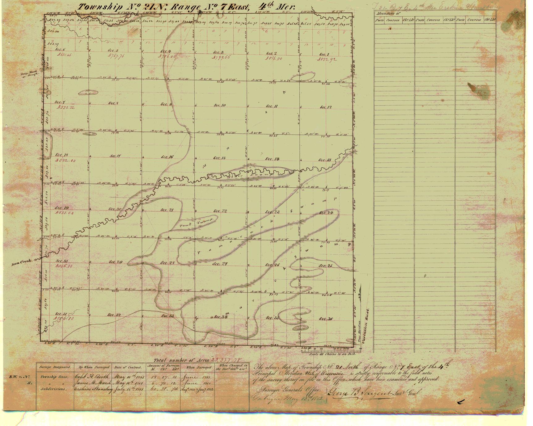 [Public Land Survey System map: Wisconsin Township 21 North, Range 07 East]