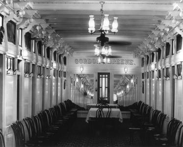 Interior view of main cabin and dining room of the Gordon C. Greene