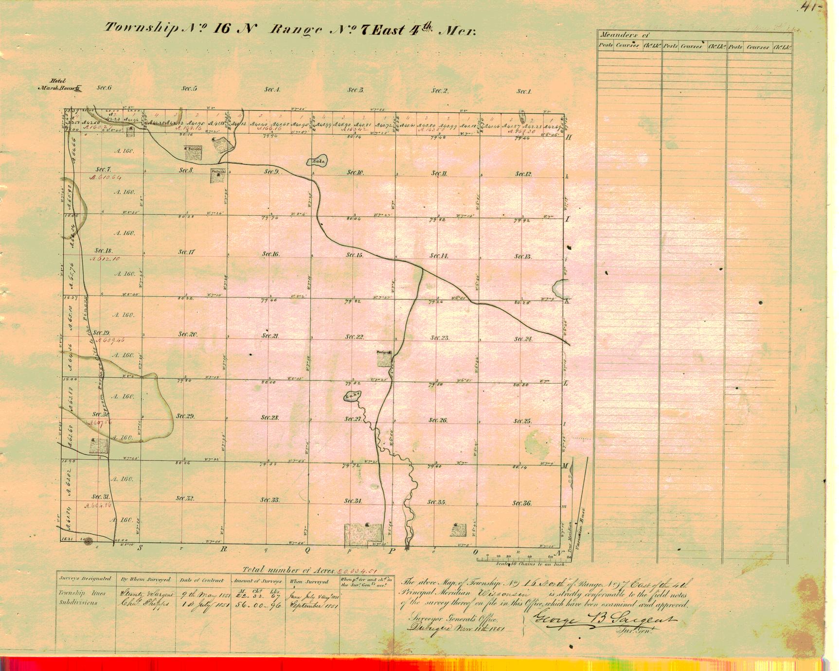 [Public Land Survey System map: Wisconsin Township 16 North, Range 07 East]