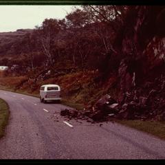 Road with rockslide near Glen Uig, Moidart, West Highlands