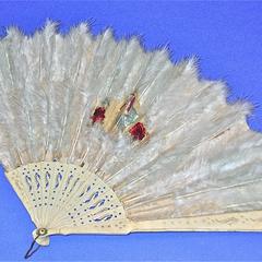 Large white feather fan with picture