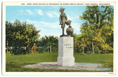 Andy Gump statue at entrance to Sidney Smith estate