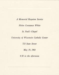 Helen C. White memorial service card