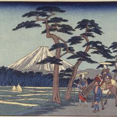 Fuji on the Left near Yoshiwara, no. 15 from the series Fifty-three Stations of the Tokaido (Marusei or Reisho Tokaido)