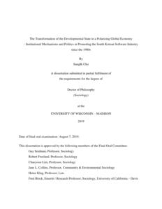 The Transformation of the Developmental State in a Polarizing Global Economy : Institutional Mechanisms and Politics in Promoting the South Korean Software Industry since the 1980s