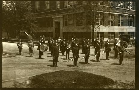 Stout Band practicing street marching