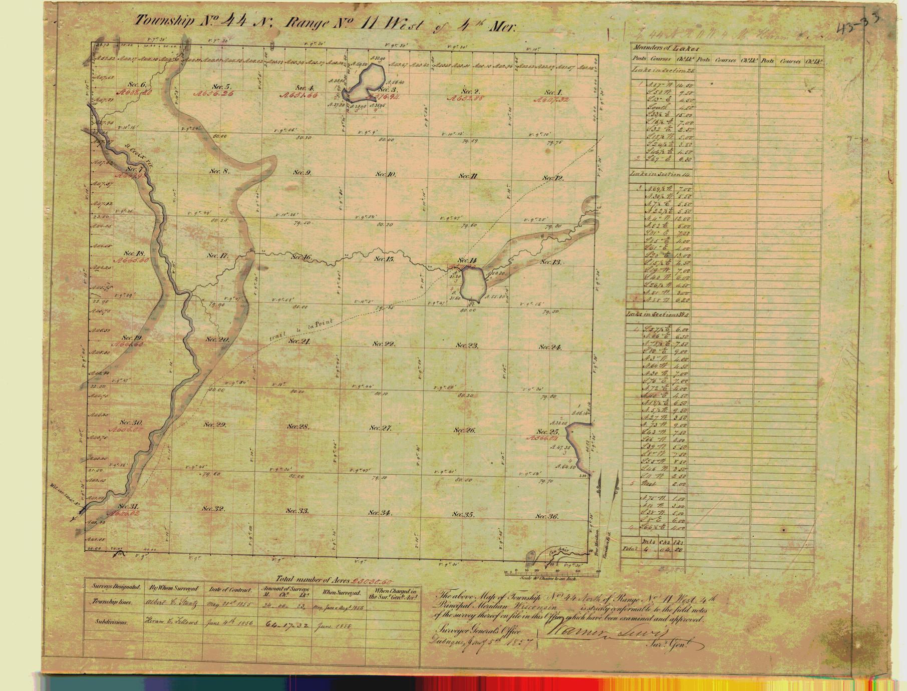 [Public Land Survey System map: Wisconsin Township 44 North, Range 11 West]