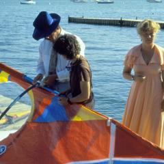 Preparing a wind sail, Hoofer's Club regatta