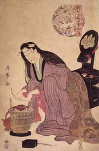 Woman Kneeling by a Brazier, Spring from the series A New Publication of Modern Flowers for the Four Seasons