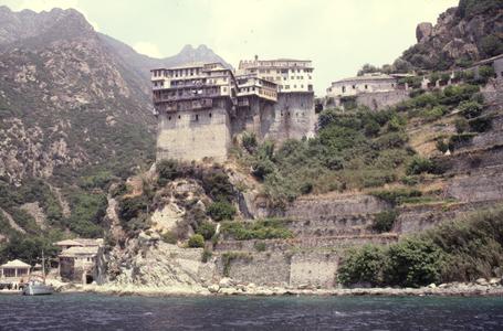Distant view of Dionysiou Monastery