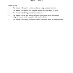 Grade 1, Unit 3 : Objectives
