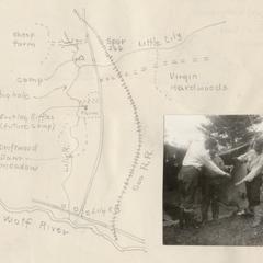 Lily River trip, Wisconsin, June 1927, map of area with inset photo